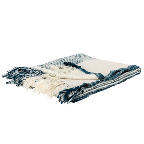50" X 60" Ivory Cotton Woven Striped Throw Blanket with Fringe