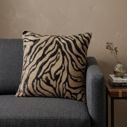 20" Gold And Black Abstract Throw Pillow Cover with Glitter