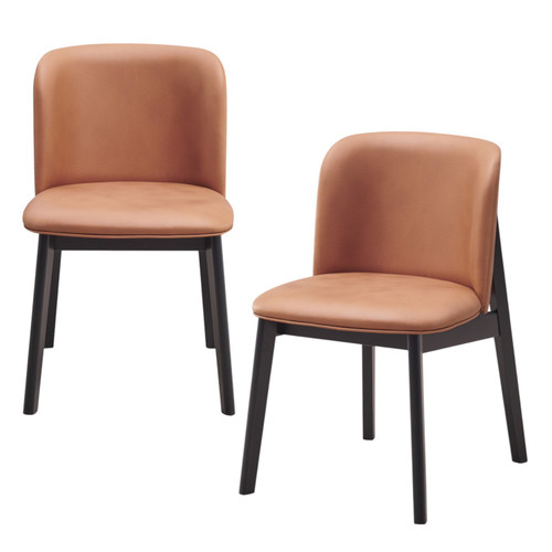Set of Two Camel and Black Fabric Wing Back Dining Side Chairs