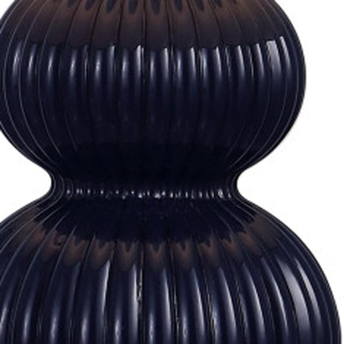 20" Navy Blue And Gold Gourd Table Lamp With Drum Shade