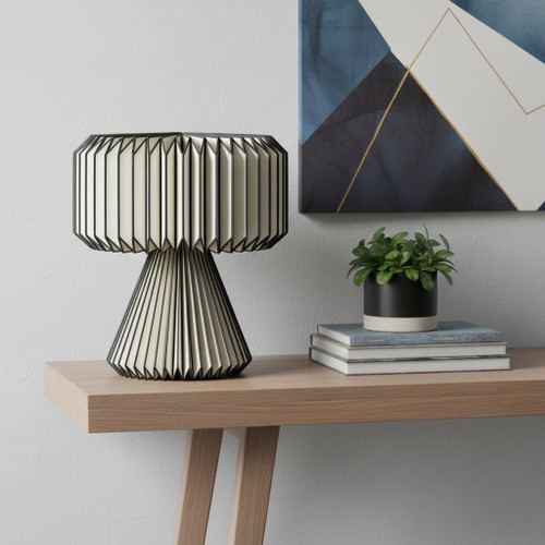 13" Clear Geometric Table Lamp With Cylinder Shade