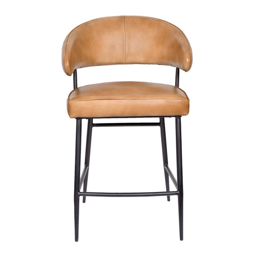 Tan and Black Leather Genuine Leather and Iron Low Back Counter Height Bar Chair