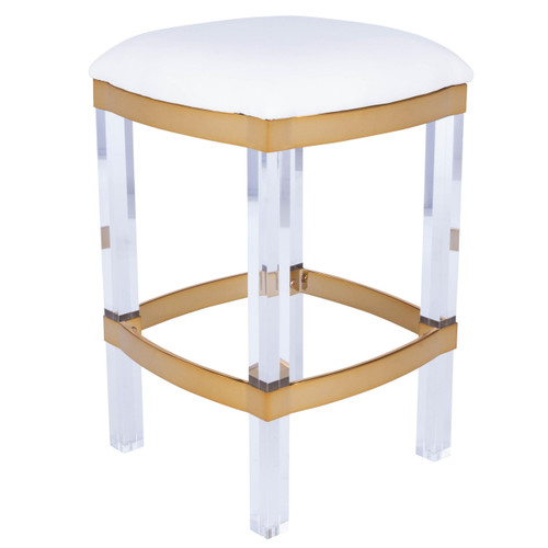 24" White and Clear Stainless Steel and Steel Backless Counter Height Bar Chair