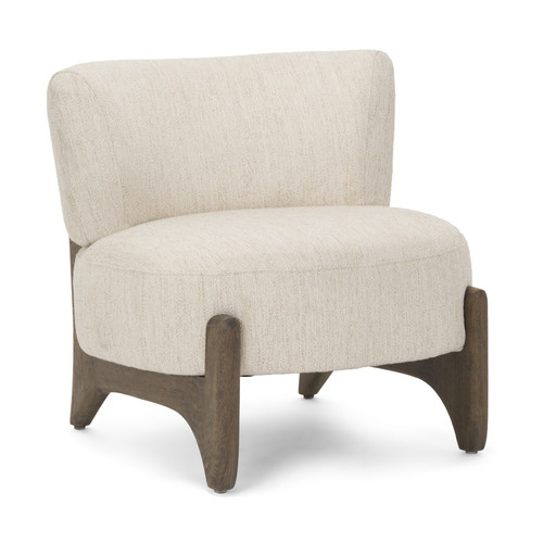 29" Cream and Dark Brown Upholstery and Solid Wood Slipper Chair