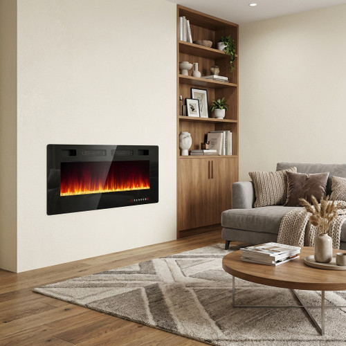 60" Black Metal Electric Fireplace