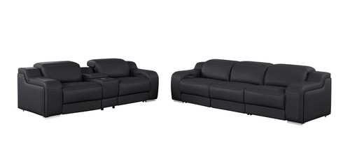 Two Piece Black Leather Five Person Seating Set