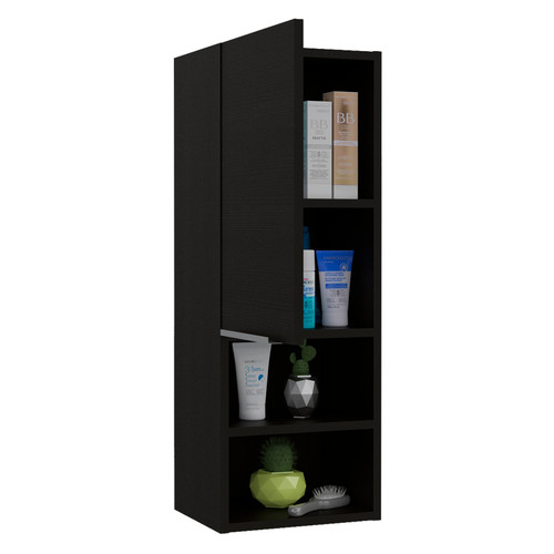 12" Black Wood Wall Mounted Single Door Medicine Cabinet