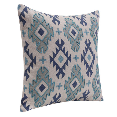 18" Navy Blue Light Gray And Light Blue Geometric Cotton Throw Pillow Cover