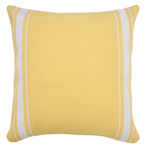 20" Yellow And White Striped Cotton Throw Pillow Cover