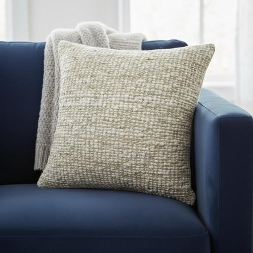 22" Ivory And Green Striped Wool Blend Throw Pillow Cover