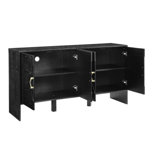 60" Black Wood Ribbed Texture Sideboard With Four Doors