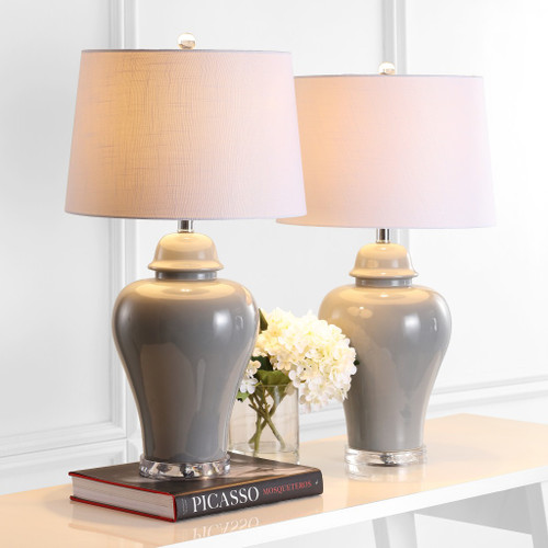 Set of Two 27" Clear Novelty Bedside Lamps With Empire Shades