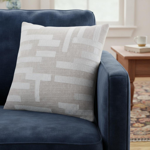 20" Ivory And Cream Geometric Cotton Blend Throw Pillow Cover