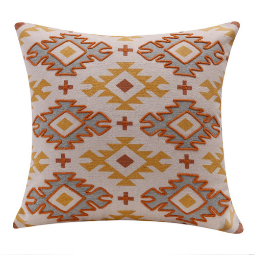 18" Yellow Rust And Cream Geometric Cotton Throw Pillow Cover