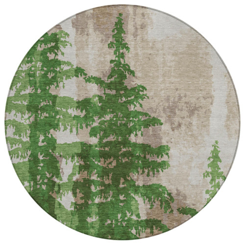 8' Green And Emerald Round Floral Washable Indoor Outdoor Area Rug