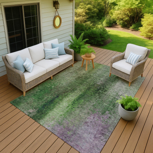 3' X 5' Green And Purple Abstract Washable Indoor Outdoor Area Rug