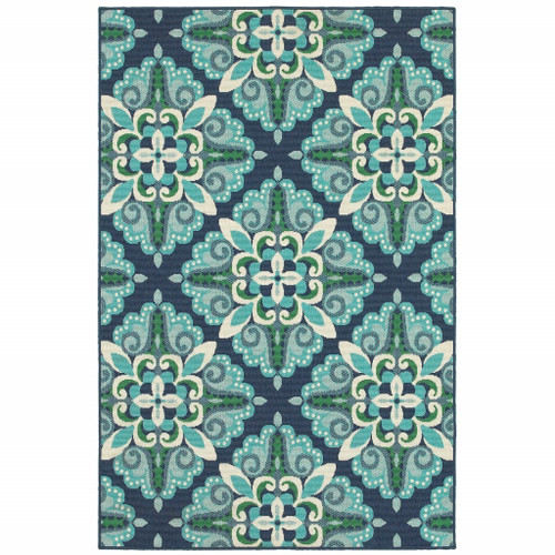 8' X 13' Blue And Green Indoor Outdoor Area Rug