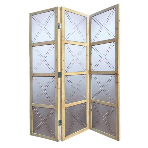 84" Silver Folding Three Panel Screen Room Divider