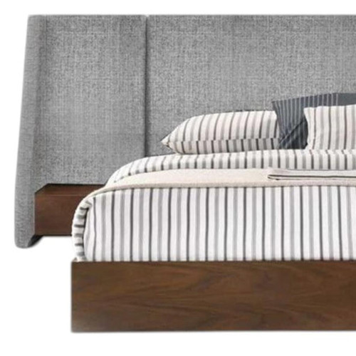 Gray and Walnut Wood And Upholstery Upholstered Queen Bed Frame