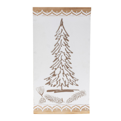 19" X 10" Natural And White Wood Christmas Tree Hanging Wall Decor