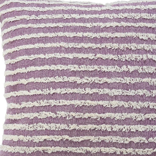 20" Lavender And Off White Striped Cotton Throw Pillow Cover with Tufts