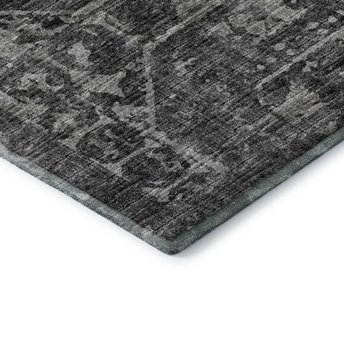 8' Black And Ivory Round Tribal Washable Indoor Outdoor Area Rug