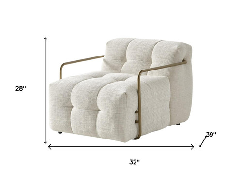 32" Beige and Gold Chenille and Metal Lounge Chair