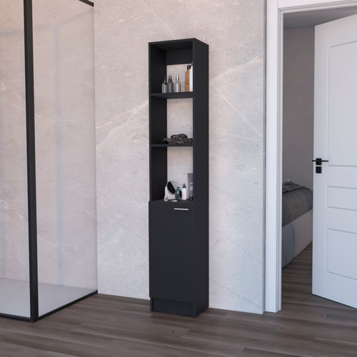 13" Black Wood Single Door Linen Cabinet
