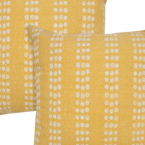 Set of Two 20" Yellow And White Polka Dot Cotton Throw Pillows