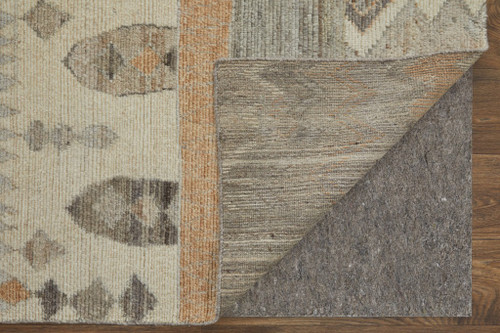 6' X 9' Ivory Gray and Orange Wool Moroccan Hand Knotted Area Rug