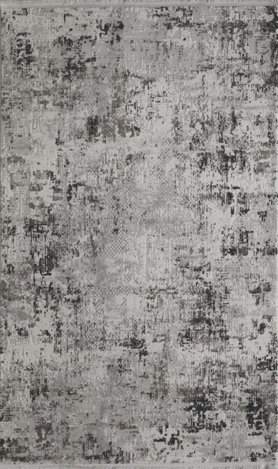 7' X 10' Gray And White Abstract Distressed Area Rug With Fringe