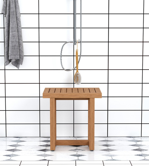 18" X 17" Brown Teak Rectangular Shower Bench