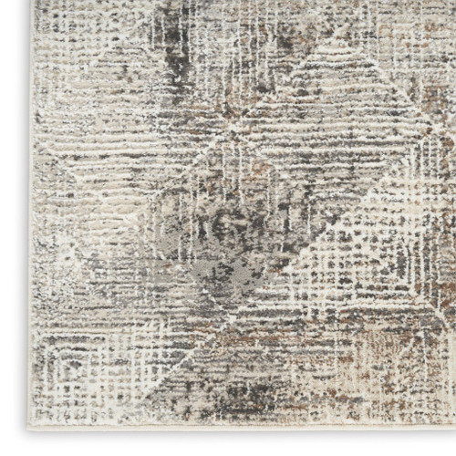 8' Ivory Black and Brown Geometric Non Skid Runner Rug