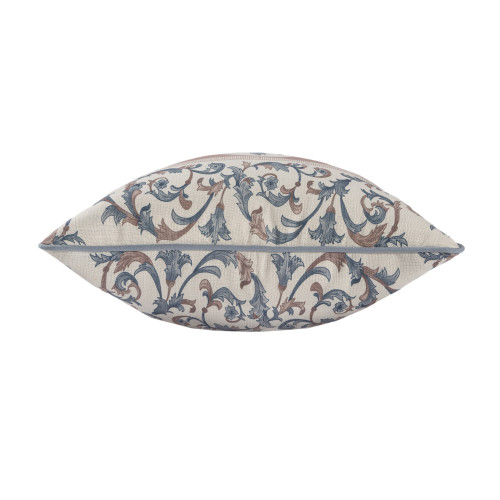 20" Blue And Brown Damask Recycled Poly Linen Throw Pillow