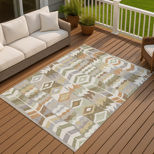 8' X 10' Ivory And Silver Geometric Washable Indoor Outdoor Area Rug