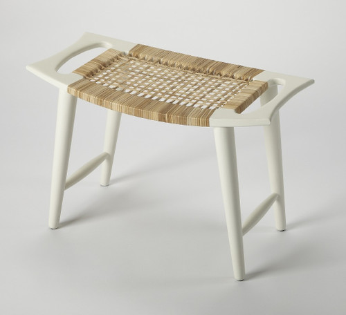 26" Natural and White Solid Wood Footstool
