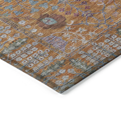 10' X 14' Orange And Green Floral Washable Indoor Outdoor Area Rug