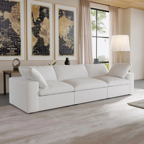120" White Linen Blend Modular Sofa With Toss Pillows
