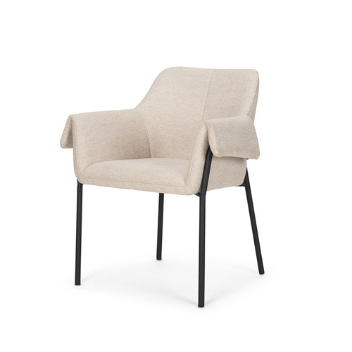 Set of Two Beige and Black Fabric Dining Arm Chairs