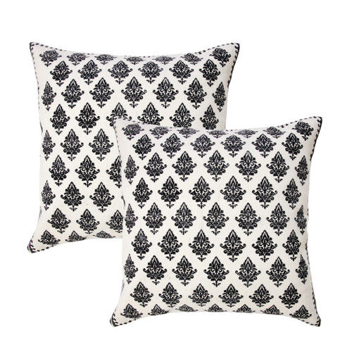 Set of Two 20" White And Black Geometric Cotton Throw Pillows