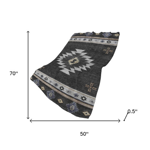 50" X 70" Midnight Gray And Beige Geometric Polyester Woven Plush Throw Blanket