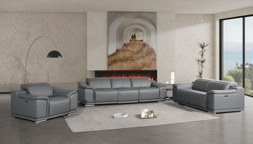 Three Piece Battleship Gray Genuine Leather Six Person Seating Set