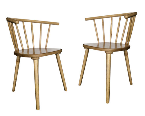 Set of Two Brown Solid Wood Windsor Back Dining Side Chairs