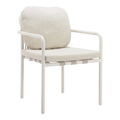 Set of Two Beige and White Slipcovered Dining Arm Chairs