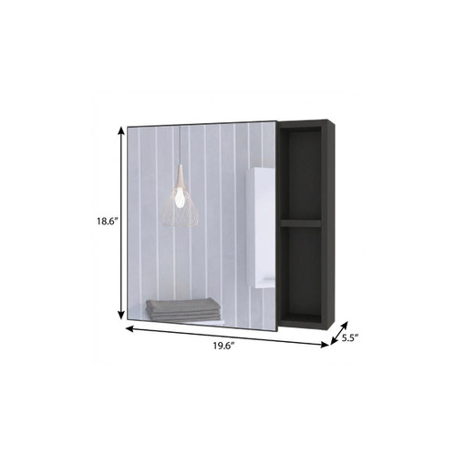 20" Black Wood Floating Single Door Bathroom Vanity And Medicine Cabinet With Mirror
