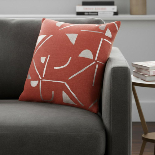 20" Orange And Ivory Geometric Cotton Blend Throw Pillow Cover
