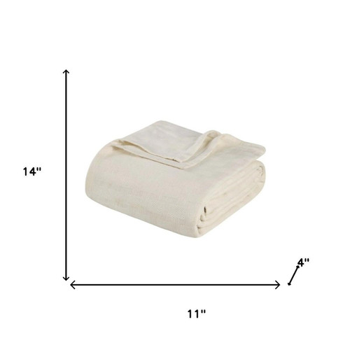 King Ivory Cotton Plain Weave Geometric Blanket