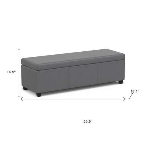 54" Stone and Dark Brown Faux Leather and Solid Wood Upholstered Storage Bench With Flip Top