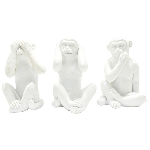 Set of Three White Resin Monkey Tabletop Sculpture