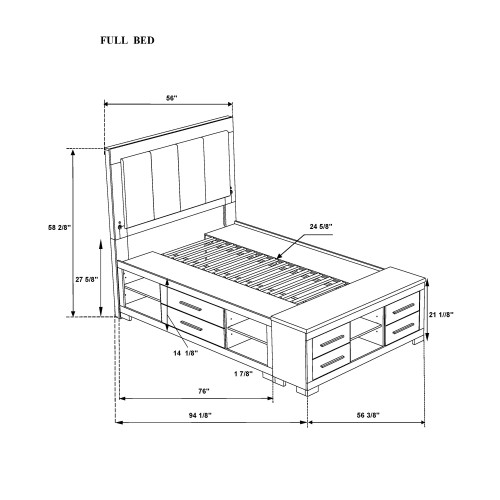 Black and Gray Wood And Upholstery Lighted Upholstered Full Bed Frame With USB And Drawers With Drawer, Shelve Storage